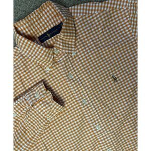 Polo Ralph Lauren Men's Large Button Down Shirt Long Sleeve Gingham Orange White